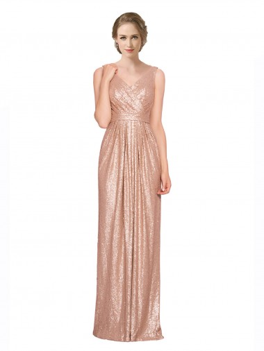 Ouro Rosa Decote V Sem Mangas Bainha Vestidos de Madrinha / Vestidos de Noite / Vestidos de Festa Online