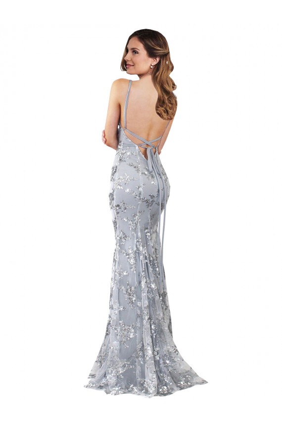 Prata Decote Alto Sem Mangas Abrir de volta Sereia Vestidos de Madrinha / Vestidos de Noite / Vestidos de Festa Online