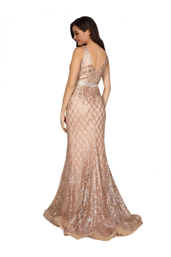 Ouro Rosa Decote V Sem Mangas Costas em V Sereia Vestidos de Madrinha / Vestidos de Noite / Vestidos de Festa Online