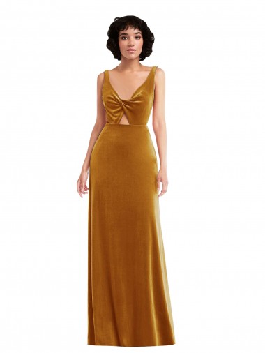 Ouro Decote V Sem Mangas Costas em V Trombeta Vestidos de Madrinha / Vestidos de Festa Online