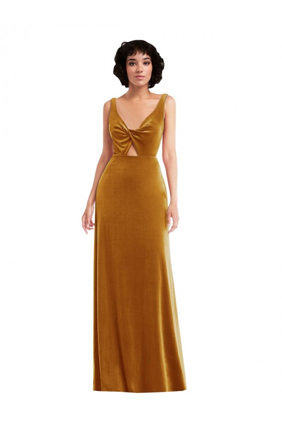 Ouro Decote V Sem Mangas Costas em V Trombeta Vestidos de Madrinha / Vestidos de Festa Online