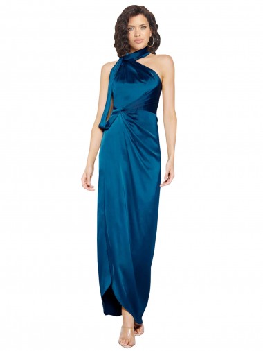 Pavão Azul Decote Alto Sem Mangas Bainha Vestidos de Madrinha / Vestidos de Noite / Vestidos de Festa Online