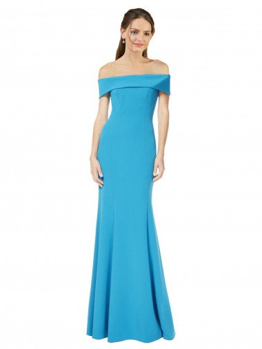 Pavão Azul Fora do Ombro Sem Mangas Bainha Vestidos de Madrinha / Vestidos de Noite / Vestidos de Festa Online