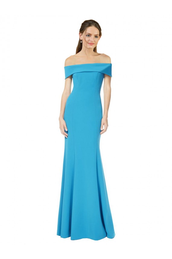 Pavão Azul Fora do Ombro Sem Mangas Bainha Vestidos de Madrinha / Vestidos de Noite / Vestidos de Festa Online