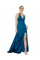 Pavão Azul Cabeçada Sem Mangas Abrir de volta Linha A Vestidos de Madrinha / Vestidos de Noite / Vestidos de Festa Online