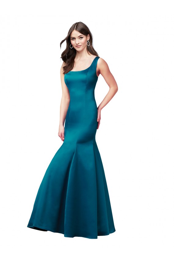Pavão Azul Barco Sem Mangas Sereia Vestidos de Madrinha / Vestidos de Festa Online