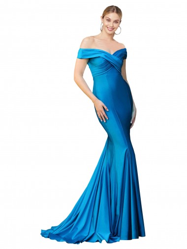 Pavão Azul Decote Alto Sem Mangas Sereia Vestidos de Madrinha / Vestidos de Noite / Vestidos de Festa Online