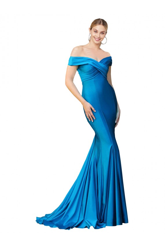 Pavão Azul Decote Alto Sem Mangas Sereia Vestidos de Madrinha / Vestidos de Noite / Vestidos de Festa Online