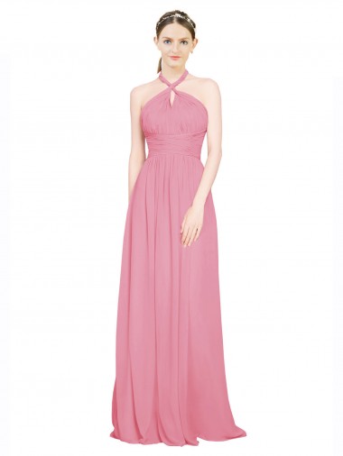 Pele Rosa Decote V Sem Mangas Linha A Vestidos de Madrinha Online