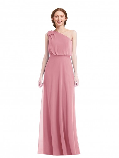 Pele Rosa Um Ombro Sem Mangas Linha A Vestidos de Madrinha Online