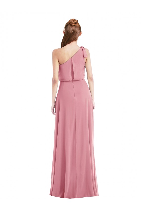 Pele Rosa Um Ombro Sem Mangas Linha A Vestidos de Madrinha Online