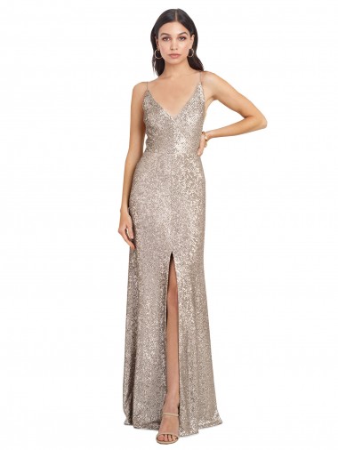 Prata Decote Alto Sem Mangas Costas em V Bainha Vestidos de Madrinha / Vestidos de Noite / Vestidos de Festa Online