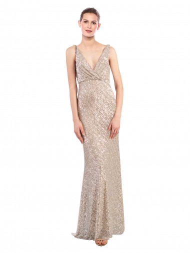 Prata Decote V Sem Mangas Costas em V Bainha Vestidos de Madrinha / Vestidos de Noite / Vestidos de Festa Online