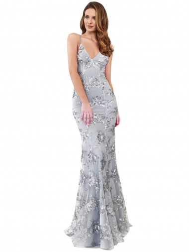 Prata Decote Alto Sem Mangas Abrir de volta Sereia Vestidos de Madrinha / Vestidos de Noite / Vestidos de Festa Online