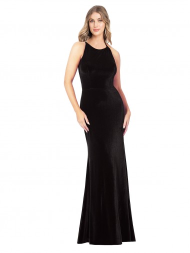 Preto Decote Joia Sem Mangas Criss Cruz Bainha Vestidos de Madrinha / Vestidos de Noite / Vestidos de Festa Online