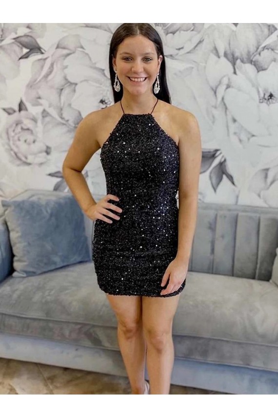 Preto Cabeçada Sem Mangas Bainha Vestidos de Festa Online