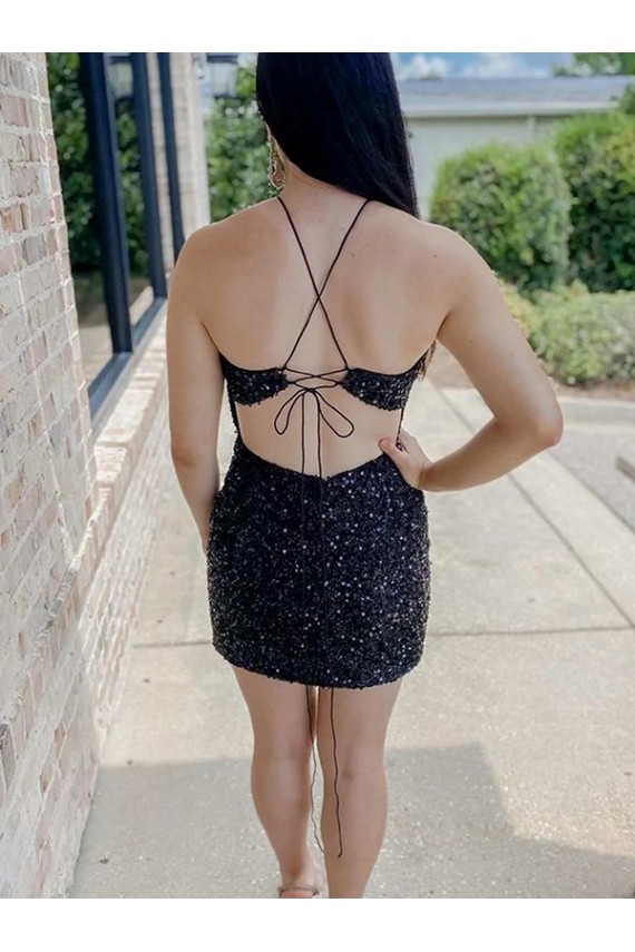 Preto Cabeçada Sem Mangas Bainha Vestidos de Festa Online