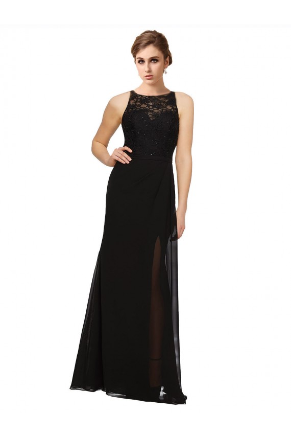 Preto Decote Alto Sem Mangas Bainha Longo Vestidos de Madrinha Online