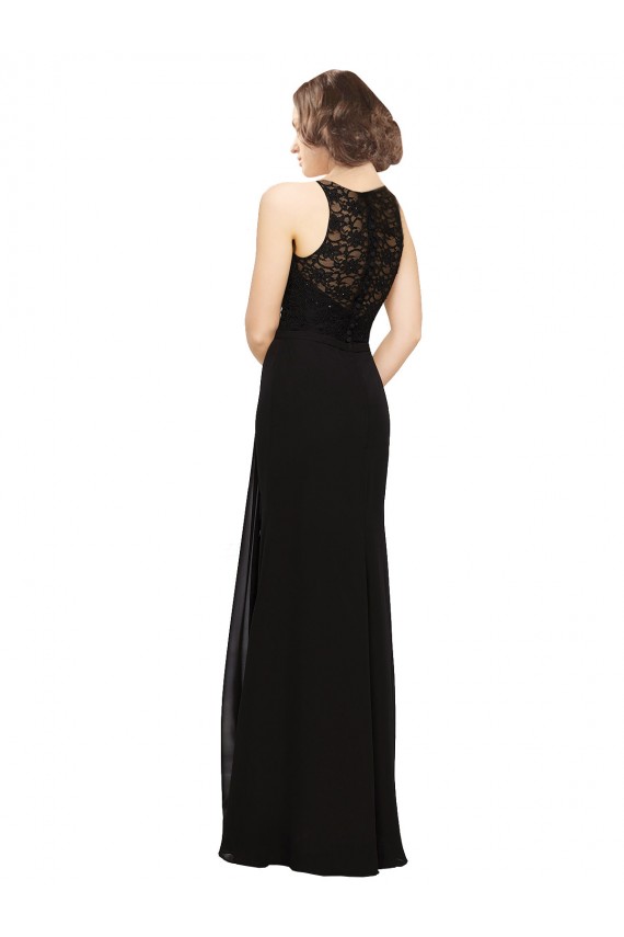 Preto Decote Alto Sem Mangas Bainha Longo Vestidos de Madrinha Online