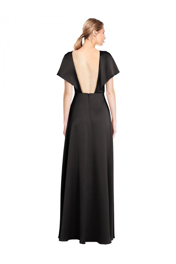 Preto Decote V Mangas Curtas Abrir de volta Linha A Vestidos de Madrinha / Vestidos de Noite / Vestidos de Festa Online