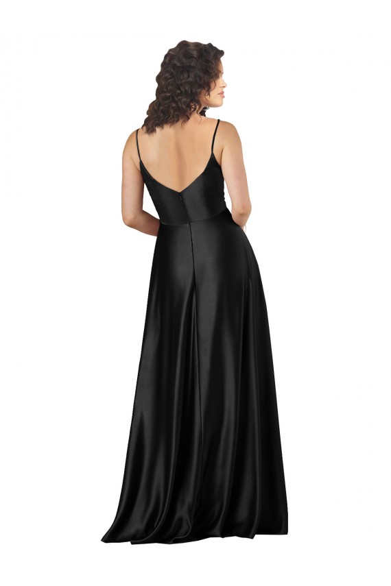 Preto Decote V Sem Mangas Lombar Linha A Vestidos de Madrinha / Vestidos de Noite / Vestidos de Festa Online