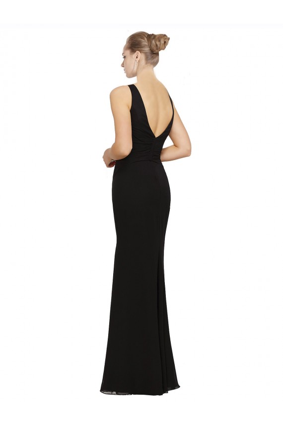 Preto Decote V Sem Mangas Bainha Vestidos de Festa Online