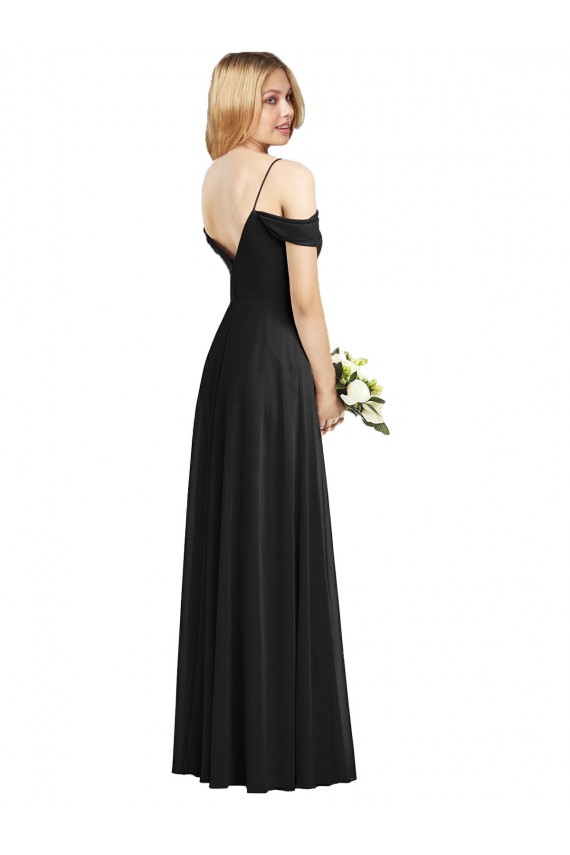 Preto Alças finas Ombro Frio Linha A Vestidos de Madrinha Online