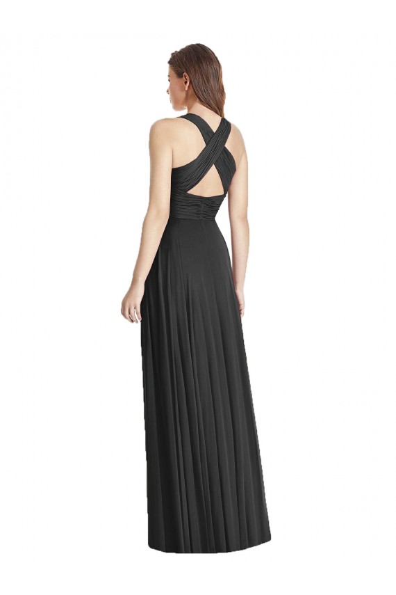 Preto Decote V Sem Mangas Criss Cruz Linha A Vestidos de Madrinha Online