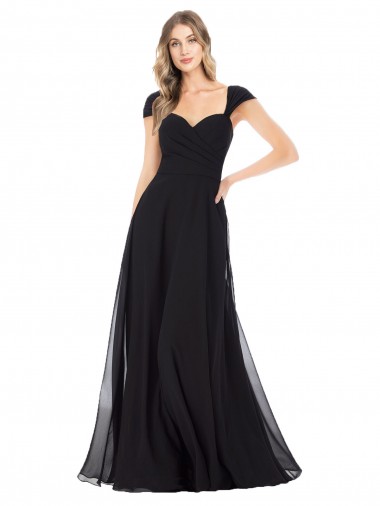 Preto Amor Mangas Curtas Linha A Vestidos de Madrinha Online