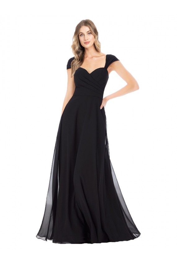 Preto Amor Mangas Curtas Linha A Vestidos de Madrinha Online