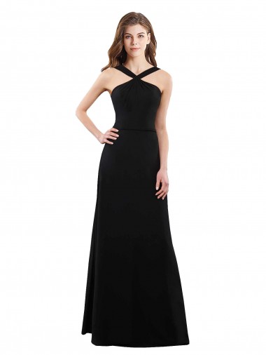 Preto Cabeçada Sem Mangas Abrir de volta Linha A Vestidos de Festa / Vestidos de Madrinha Online