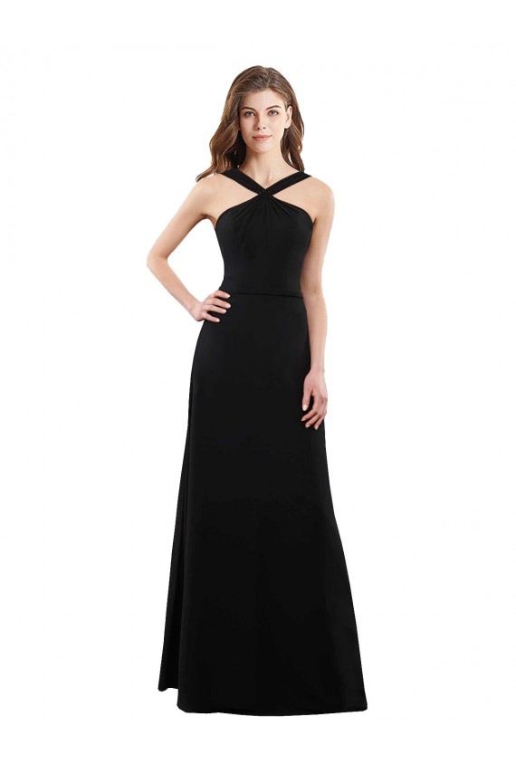 Preto Cabeçada Sem Mangas Abrir de volta Linha A Vestidos de Festa / Vestidos de Madrinha Online