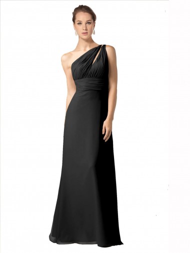Preto Um Ombro Sem Mangas Linha A Vestido de Noite / Vestidos de Madrinha Online
