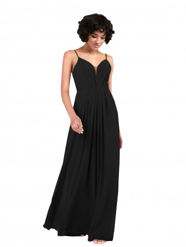 Preto Decote V Sem Mangas Criss Cruz Coluna Vestidos de Madrinha / Vestidos de Noite Online