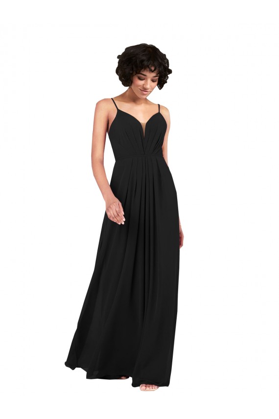 Preto Decote V Sem Mangas Criss Cruz Coluna Vestidos de Madrinha / Vestidos de Noite Online