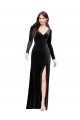 Preto Decote V Mangas Compridas Costas em V Coluna Vestidos de Madrinha / Vestidos de Noite / Vestidos de Festa Online