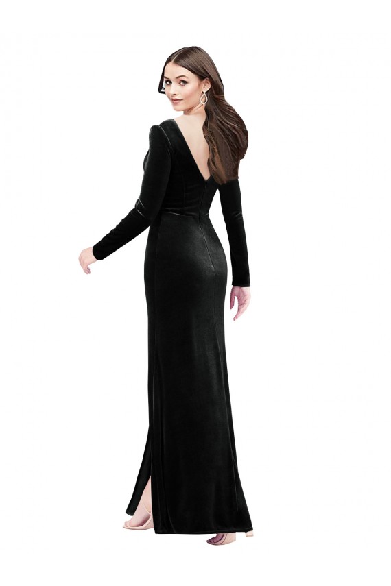 Preto Decote V Mangas Compridas Costas em V Coluna Vestidos de Madrinha / Vestidos de Noite / Vestidos de Festa Online