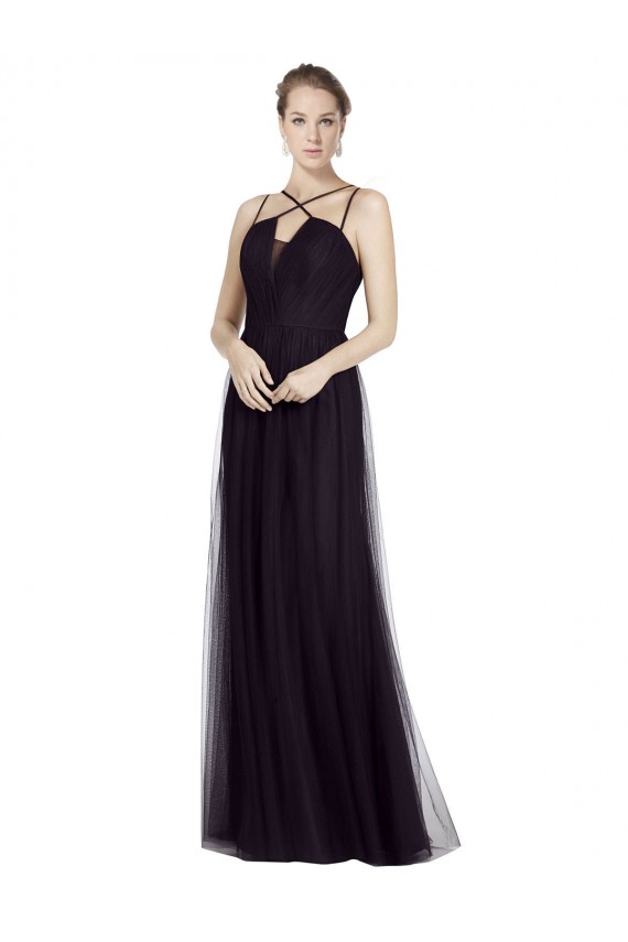 Preto Decote Alto Sem Mangas Linha A Vestido de Madrinha Online