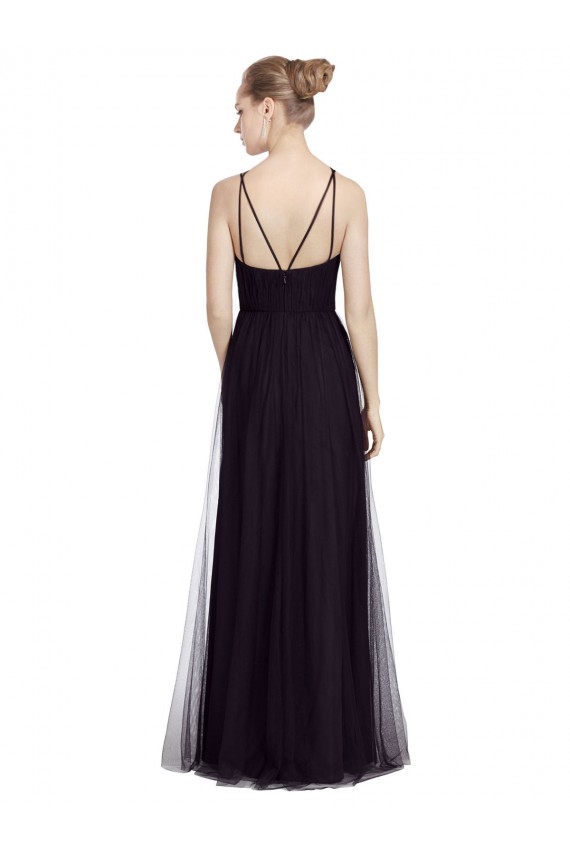 Preto Decote Alto Sem Mangas Linha A Vestido de Madrinha Online