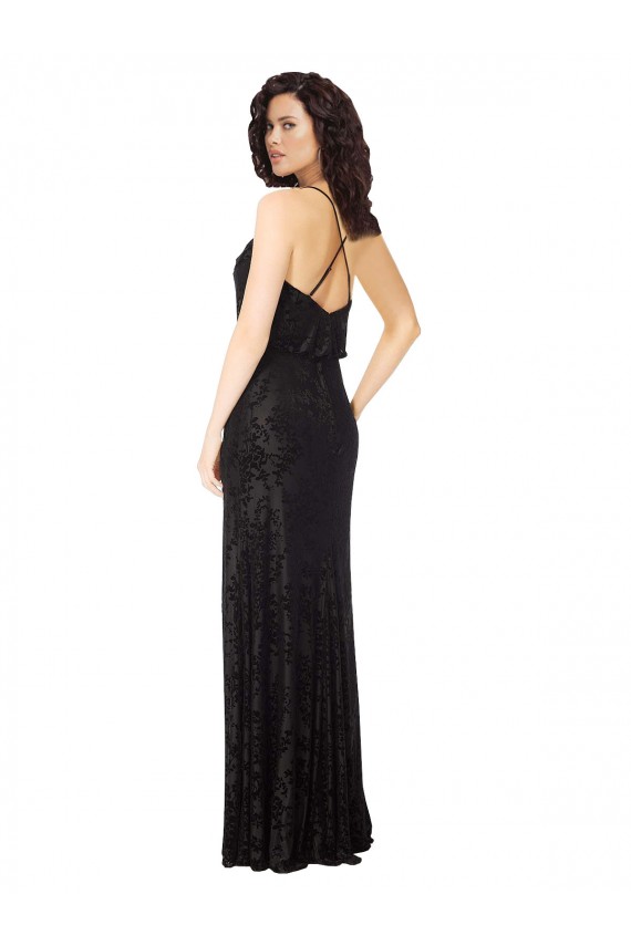 Preto Decote Capuz Sem Mangas Criss Cruz Linha A Vestidos de Madrinha Online