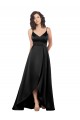 Preto Decote V Sem Mangas Costas em V Linha A Cetim Sedoso Longo Vestidos de Madrinha / Vestidos de Noite / Vestidos de Festa Online