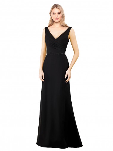 Preto Decote V Sem Mangas Costas em V Linha A Vestidos de Madrinha / Vestidos de Festa Online