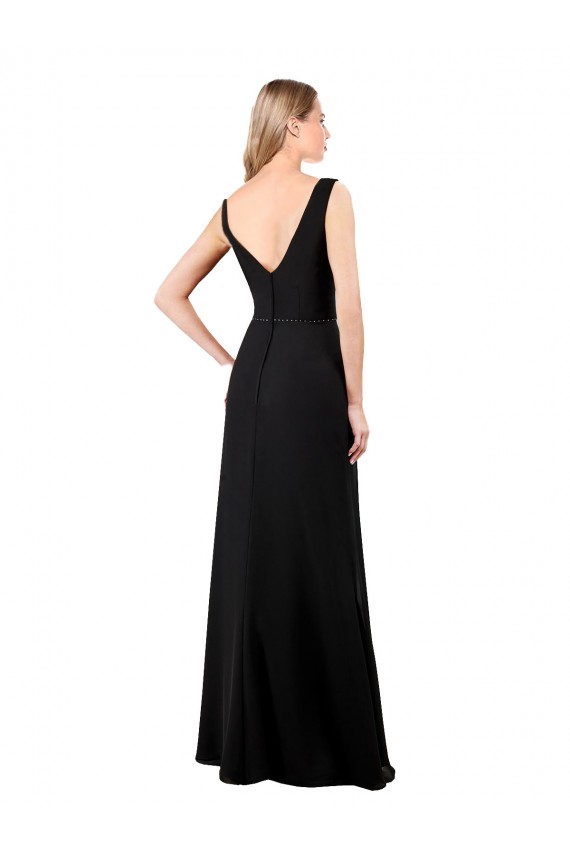 Preto Decote V Sem Mangas Costas em V Linha A Vestidos de Madrinha / Vestidos de Festa Online