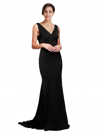 Preto Decote V Sem Mangas Lombar Linha A Longo Vestidos de Madrinha / Vestidos de Noite / Vestidos de Festa Online