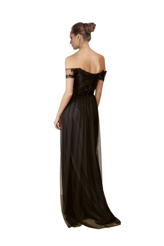 Preto Fora do Ombro Sem Mangas Linha A Vestidos de Madrinha Online