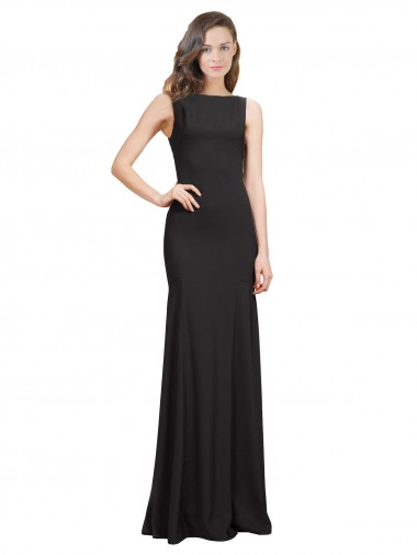 Preto Barco Sem Mangas Abrir de volta Sereia Vestidos de Madrinha / Vestidos de Festa Online