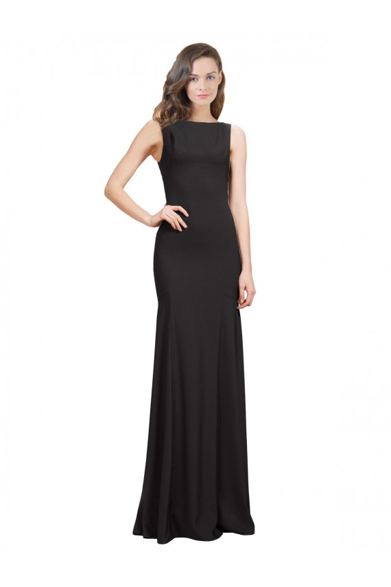 Preto Barco Sem Mangas Abrir de volta Sereia Vestidos de Madrinha / Vestidos de Festa Online