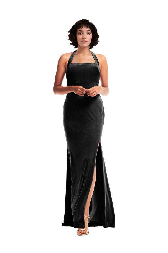 Preto Cabeçada Sem Mangas Lombar Sereia Vestidos de Madrinha / Vestidos de Noite / Vestidos de Festa Online