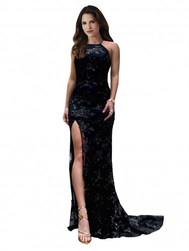 Preto Decote Alto Sem Mangas Abrir de volta Sereia Vestidos de Madrinha / Vestidos de Noite / Vestidos de Festa Online