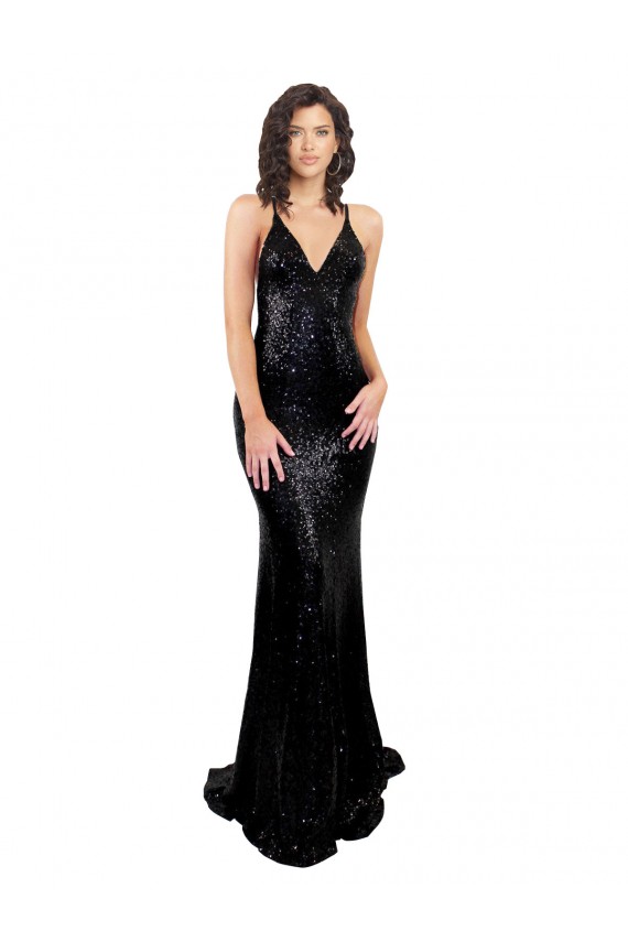 Preto Decote V Sem Mangas Criss Cruz Sereia Vestidos de Madrinha / Vestidos de Noite / Vestidos de Festa Online